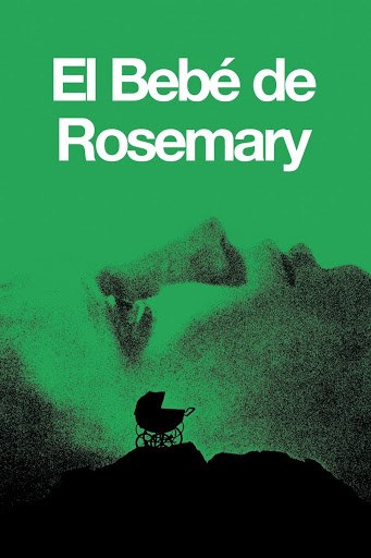 Portada de El bebé de Rosemary: una carriola en silueta sobre el rostro de Rosemary en verde