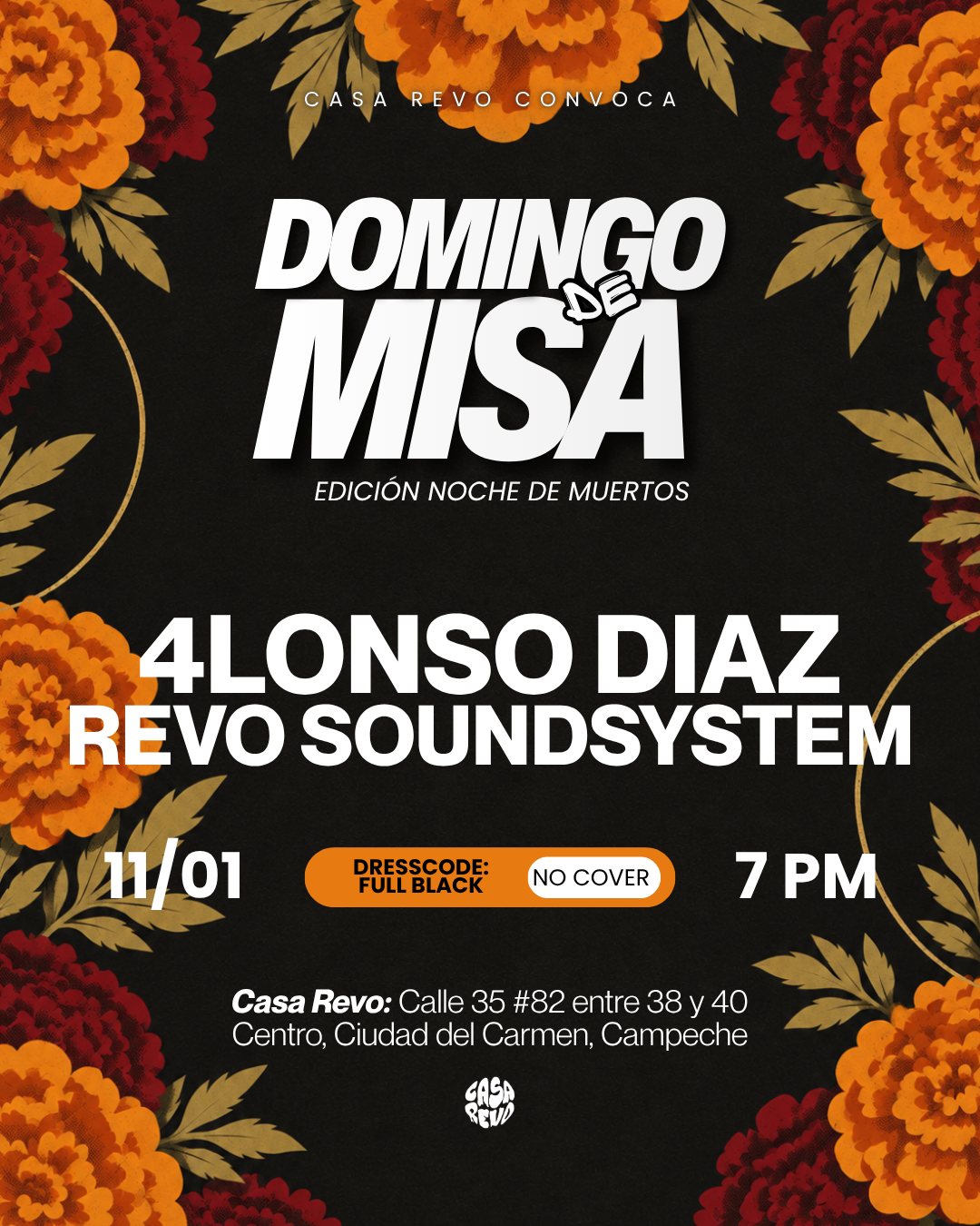 Flyer de Domingo de Misa, edición Noche de Muertos